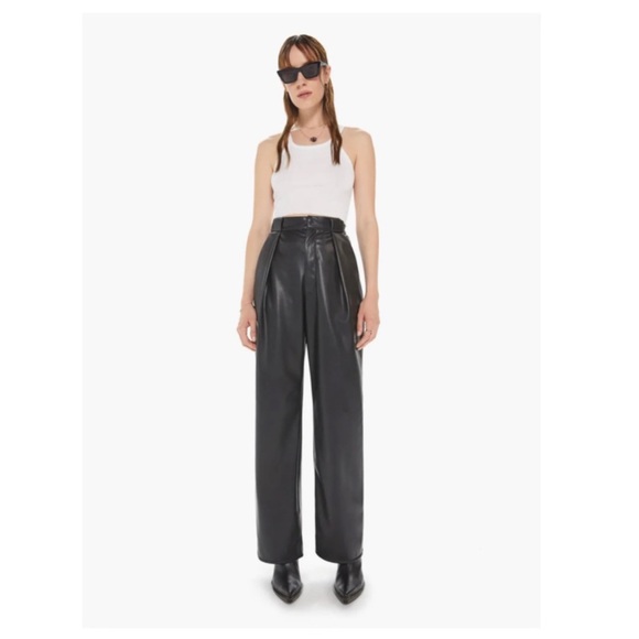 NWT Mother The High Waisted Tunnel Vision Sneak Wide Leg Faux Leather Pants - Picture 1 of 14
